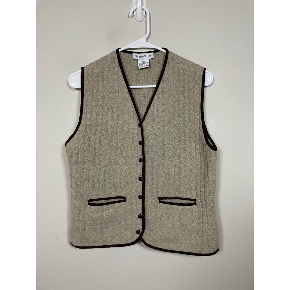 Vintage Robert Scott Lambswool Cable Knit Sweater Vest Size Medium Neutral Fall